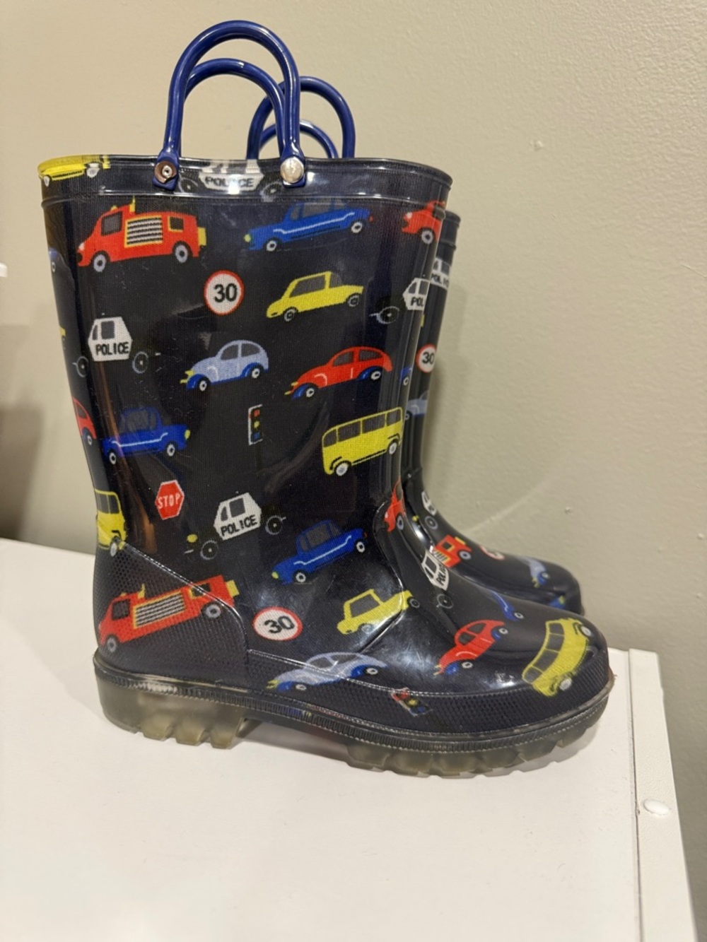 Kids Waterproof Rain Boots with Colorful Car Print - Navy